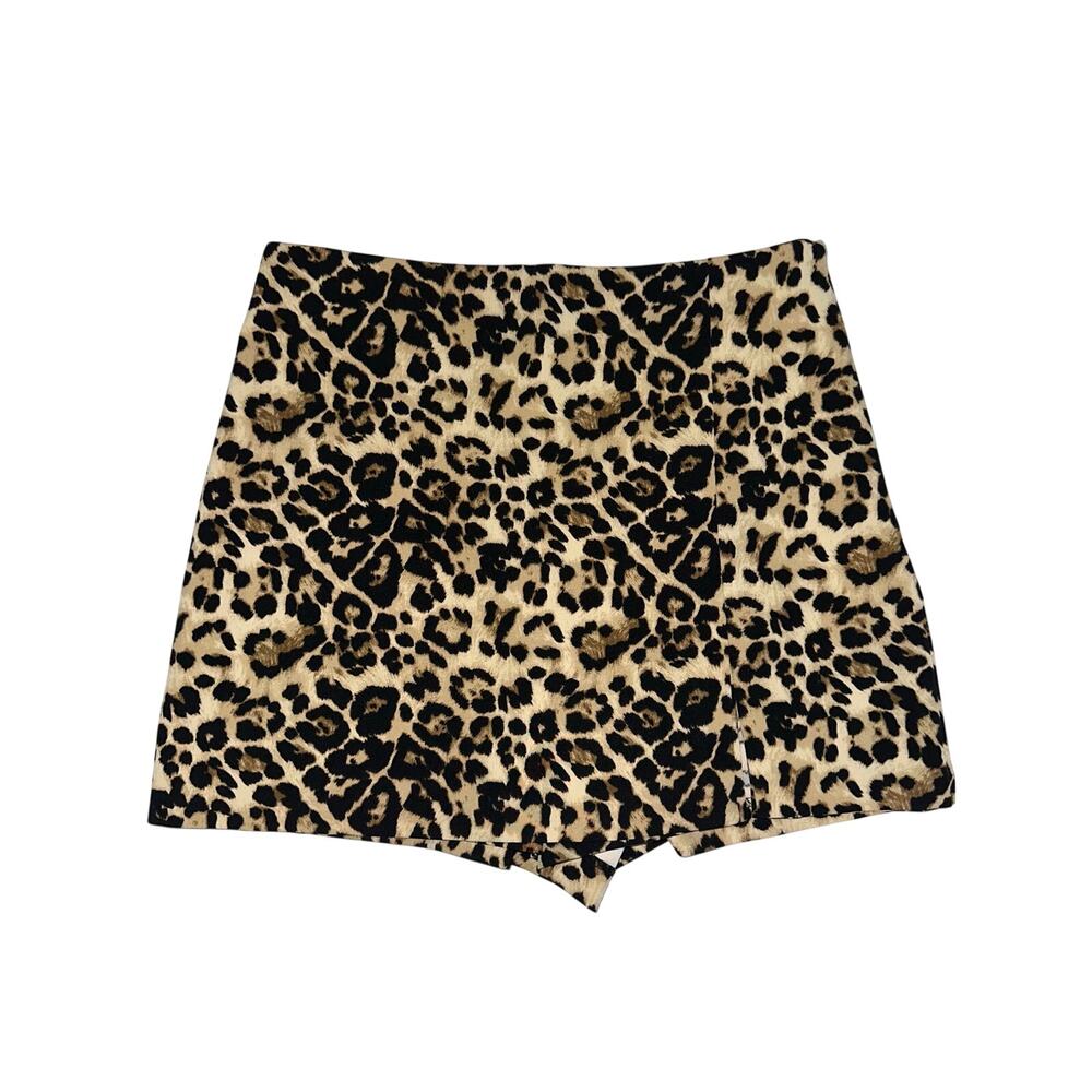 Zara Animal Print Leopard Mini Skort Skirt Shorts Size M